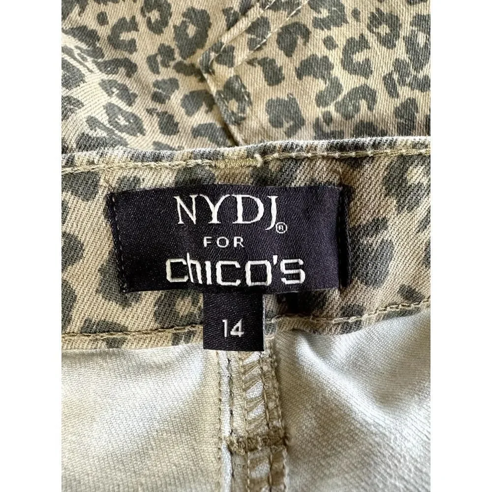 NYDJ X CHICO'S Women's Leopard Print High Rise Skinny Leg Jeans Tan Size 14